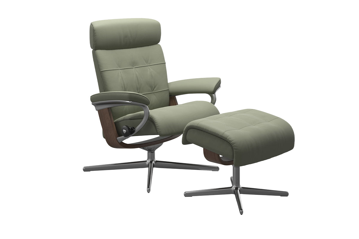 Erik Armchair with Footstool | Static Recliner | Leather | Green