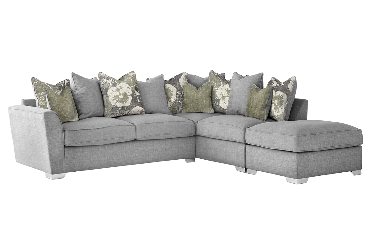 Fantasia Corner Sofa | Pillow Back | Fabric | Grey-2