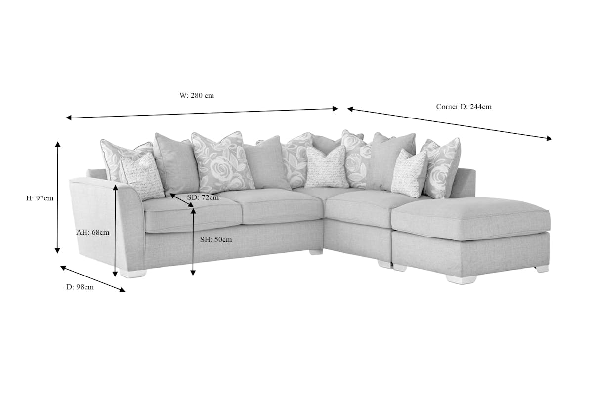 Fantasia Corner Sofa | Pillow Back | Footstool | Silver-4