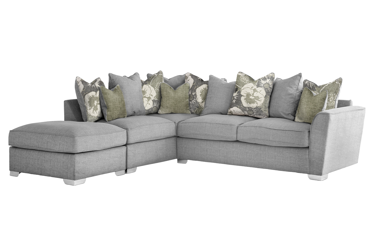Fantasia Corner Sofa | Pillow Back | Fabric | Grey-5