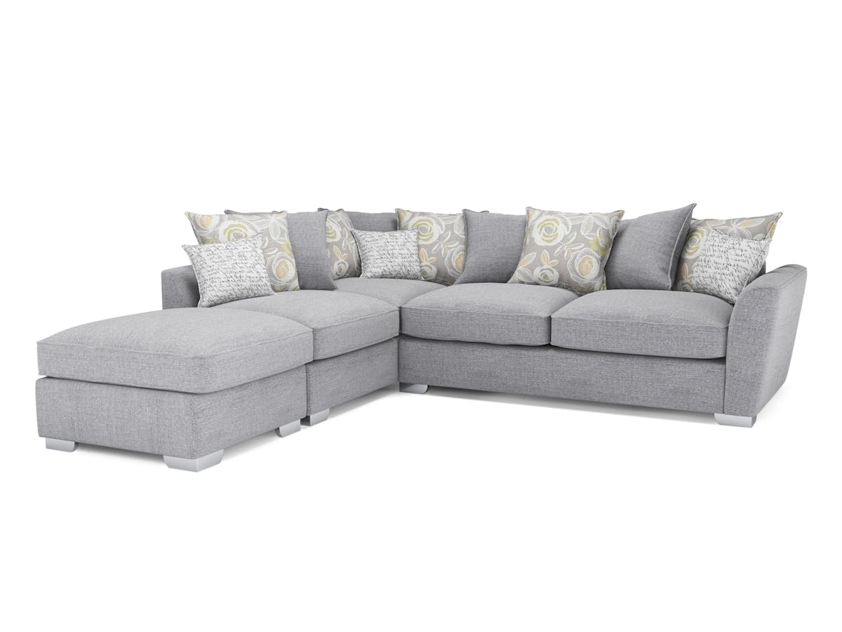 Fantasia Corner Sofa | Pillow Back | Footstool | Silver