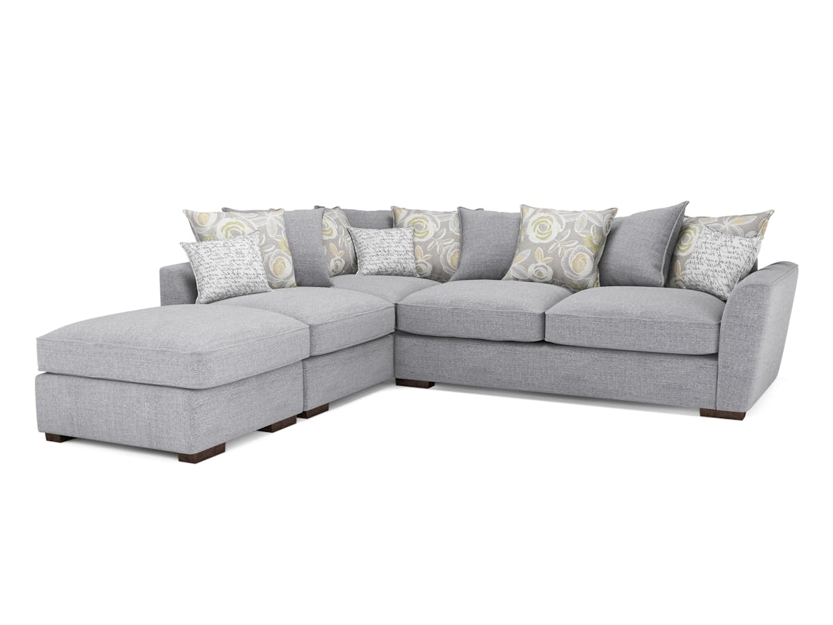 Fantasia Corner Sofa | Pillow Back | Footstool | Silver-18