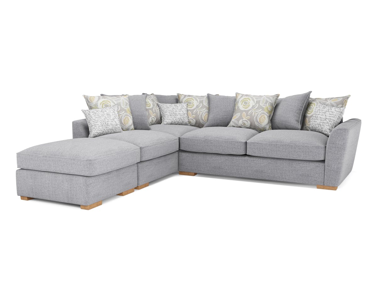 Fantasia Corner Sofa | Pillow Back | Footstool | Silver-19