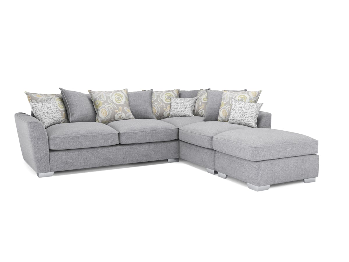 Fantasia Corner Sofa | Pillow Back | Footstool | Silver-23