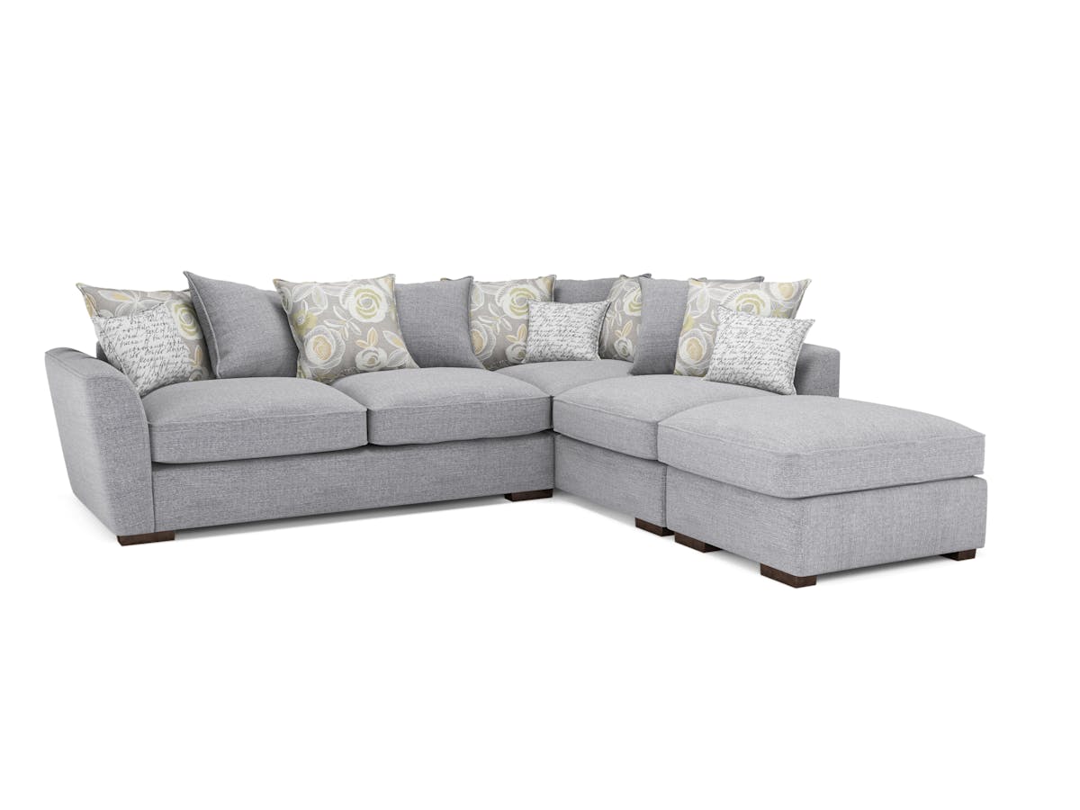 Fantasia Corner Sofa | Pillow Back | Footstool | Silver-24