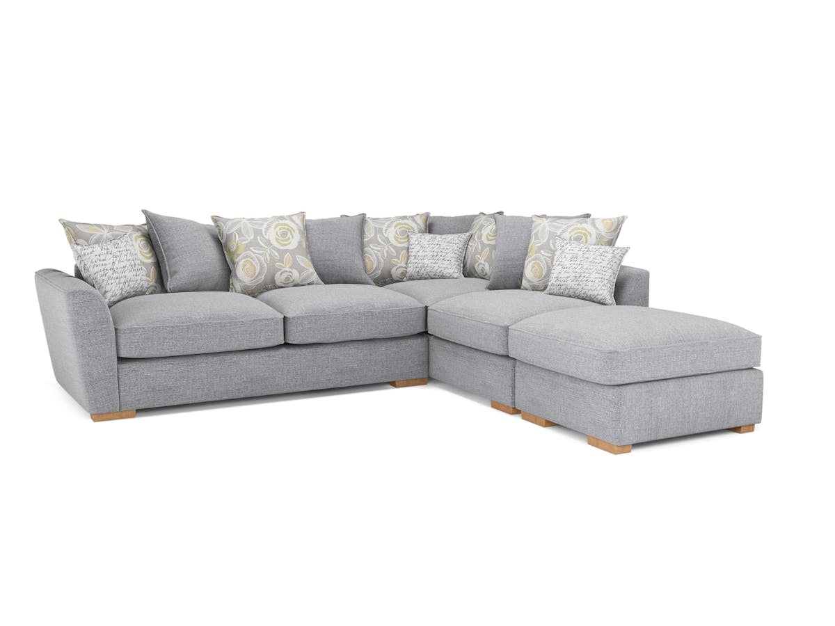 Fantasia Corner Sofa | Pillow Back | Footstool | Silver-25