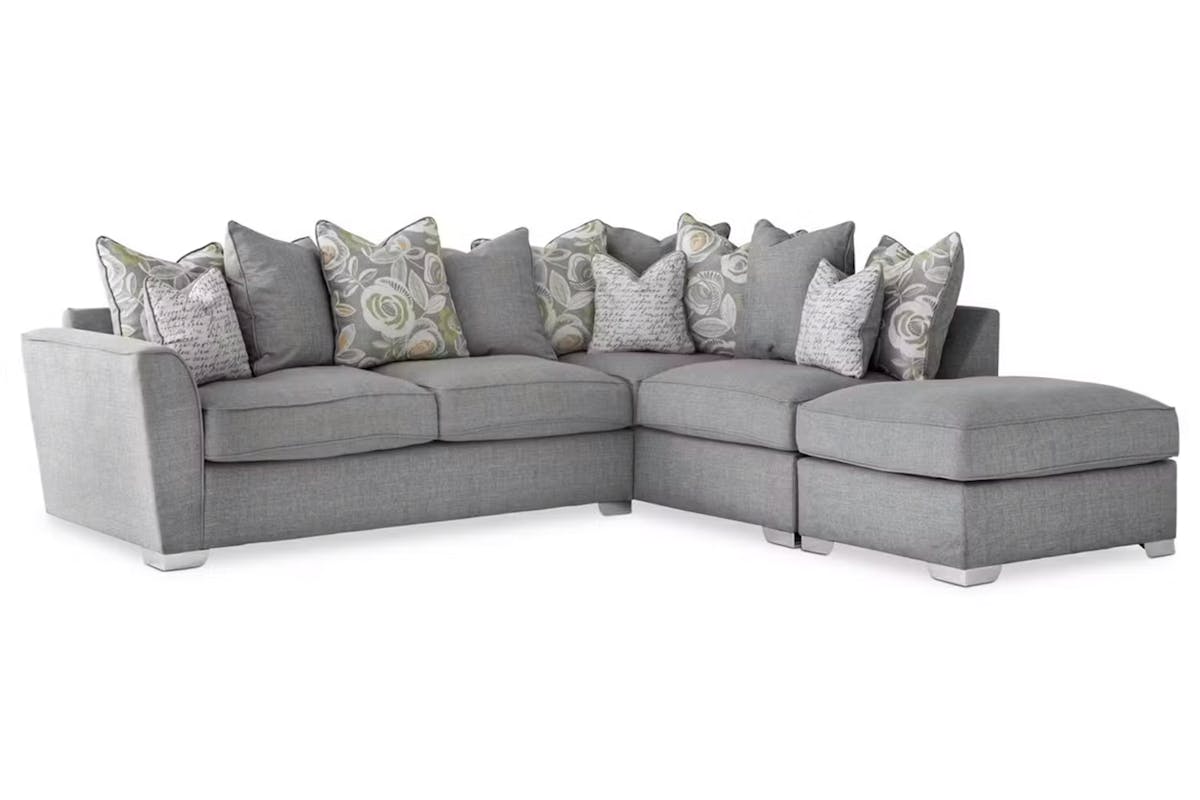 Fantasia Corner Sofa | Pillow Back | Footstool | Silver-5