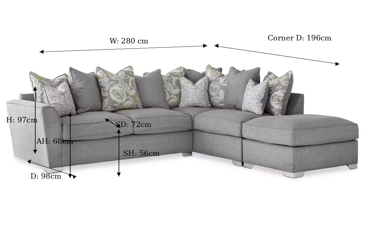 Fantasia Corner Sofa | Pillow Back | Footstool | Silver-4