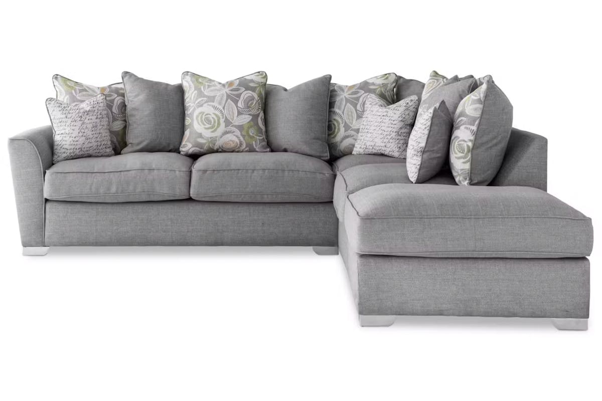 Fantasia Corner Sofa | Pillow Back | Footstool | Silver-1
