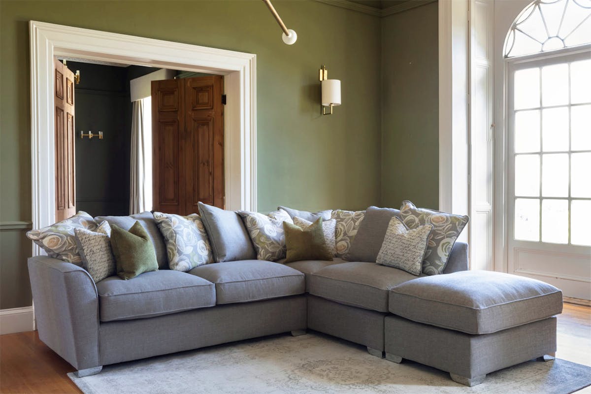 Fantasia Corner Sofa | Pillow Back | Footstool | Silver-12
