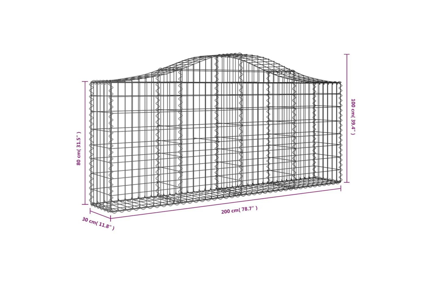 vidaXL 3145415 Arched Gabion Baskets 8 Pcs 200x30x80/100cm Galvanised Iron-5