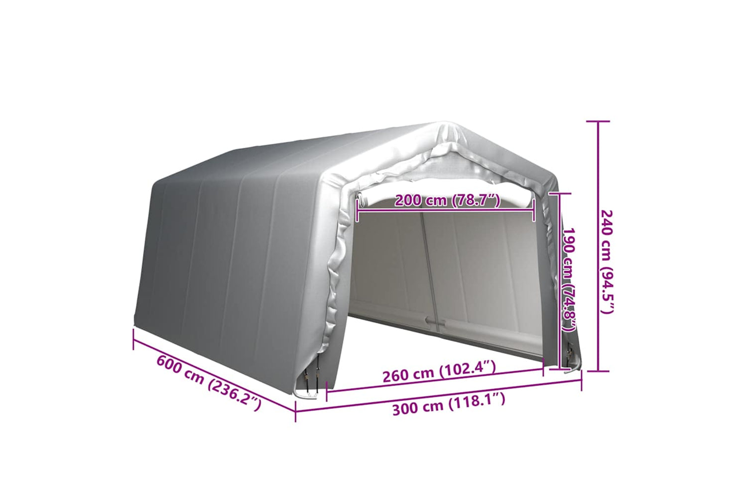 vidaXL 3079588 Storage Tent 300x600cm Steel Grey-5