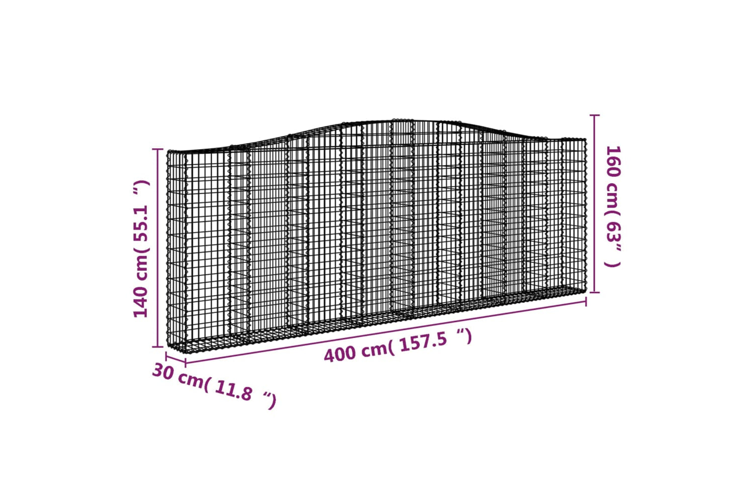vidaXL 3145855 Arched Gabion Baskets 5 Pcs 400x30x140/160cm Galvanised Iron-5