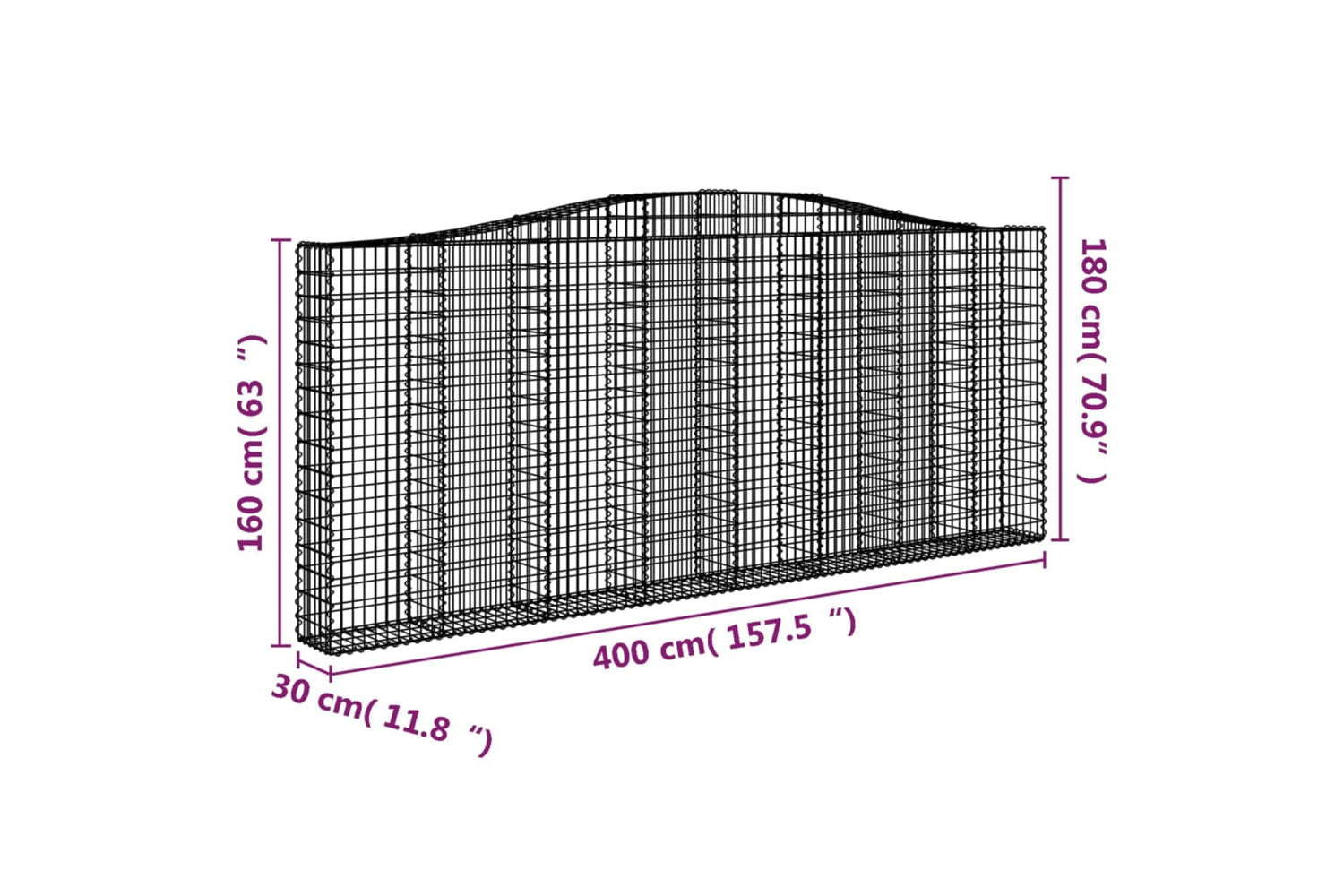 vidaXL 3145865 Arched Gabion Baskets 2 Pcs 400x30x160/180cm Galvanised Iron-5