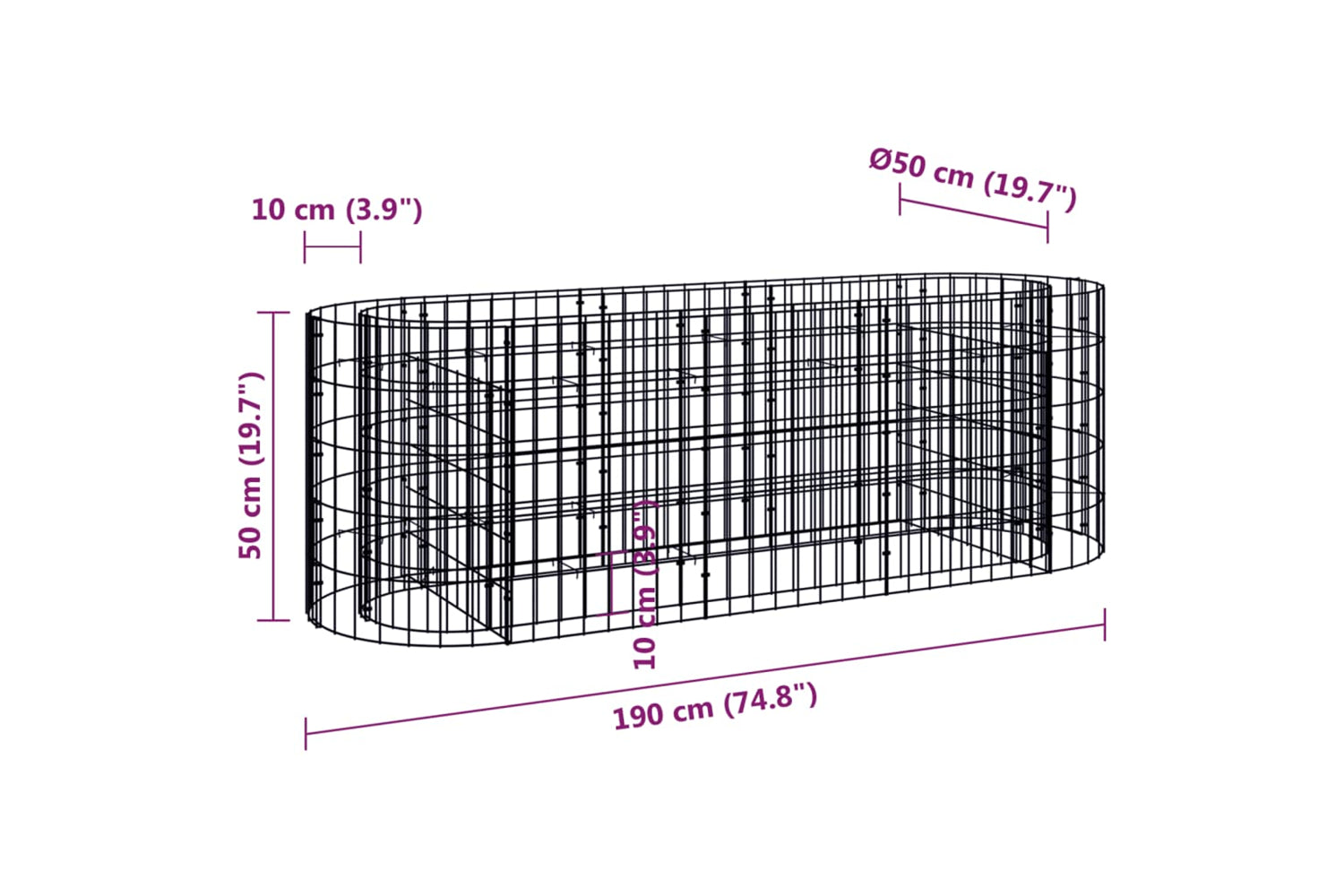 vidaXL 152025 Gabion Raised Bed Galvanised Iron 190x50x50cm-7