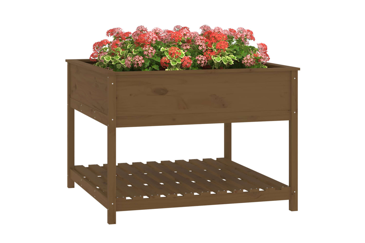 vidaXL 823804 Planter With Shelf Honey Brown 111.5x111.5x81cm Solid Wood Pine-3