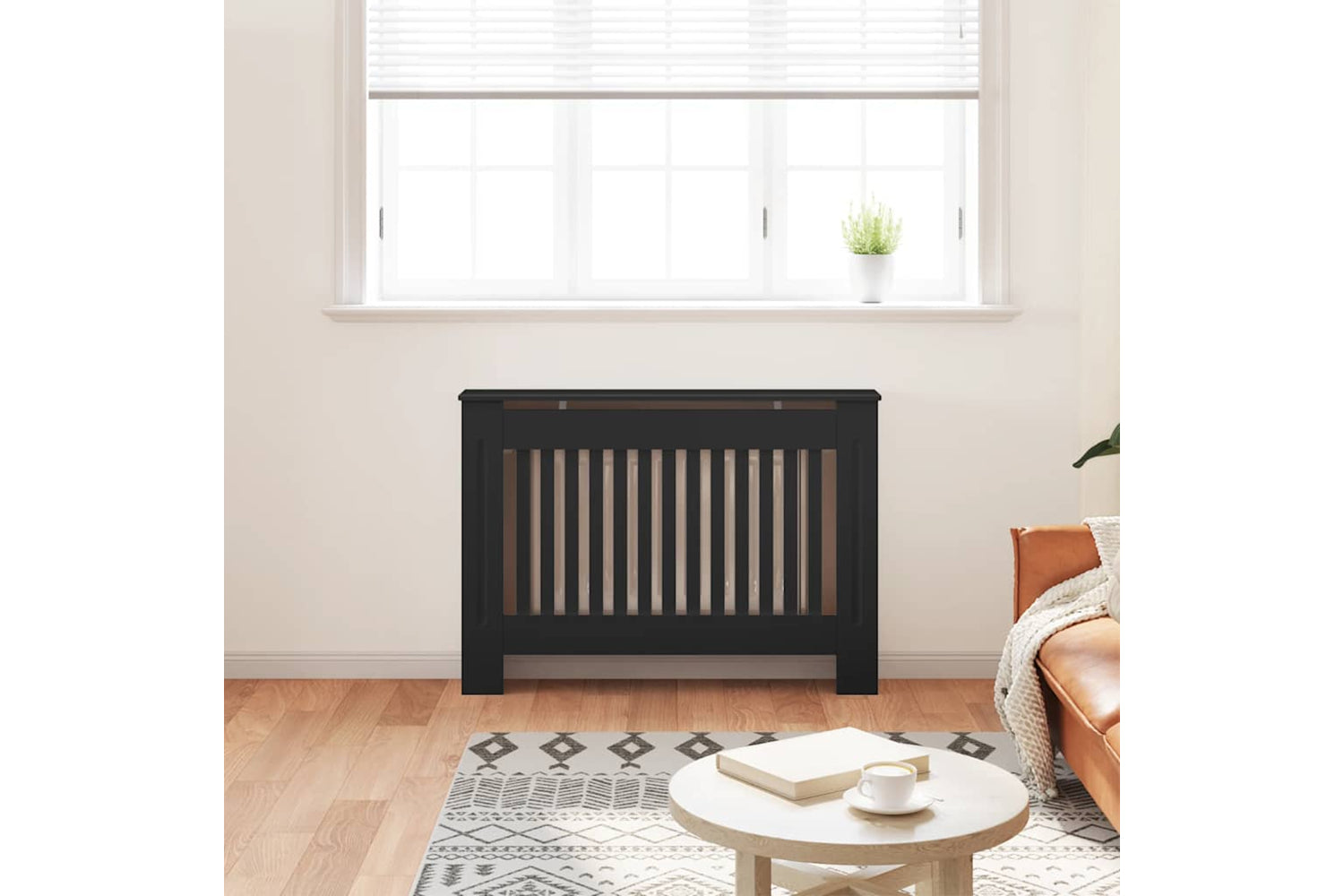 vidaXL Radiator Cover Black 112x19x81.5cm Mdf-2