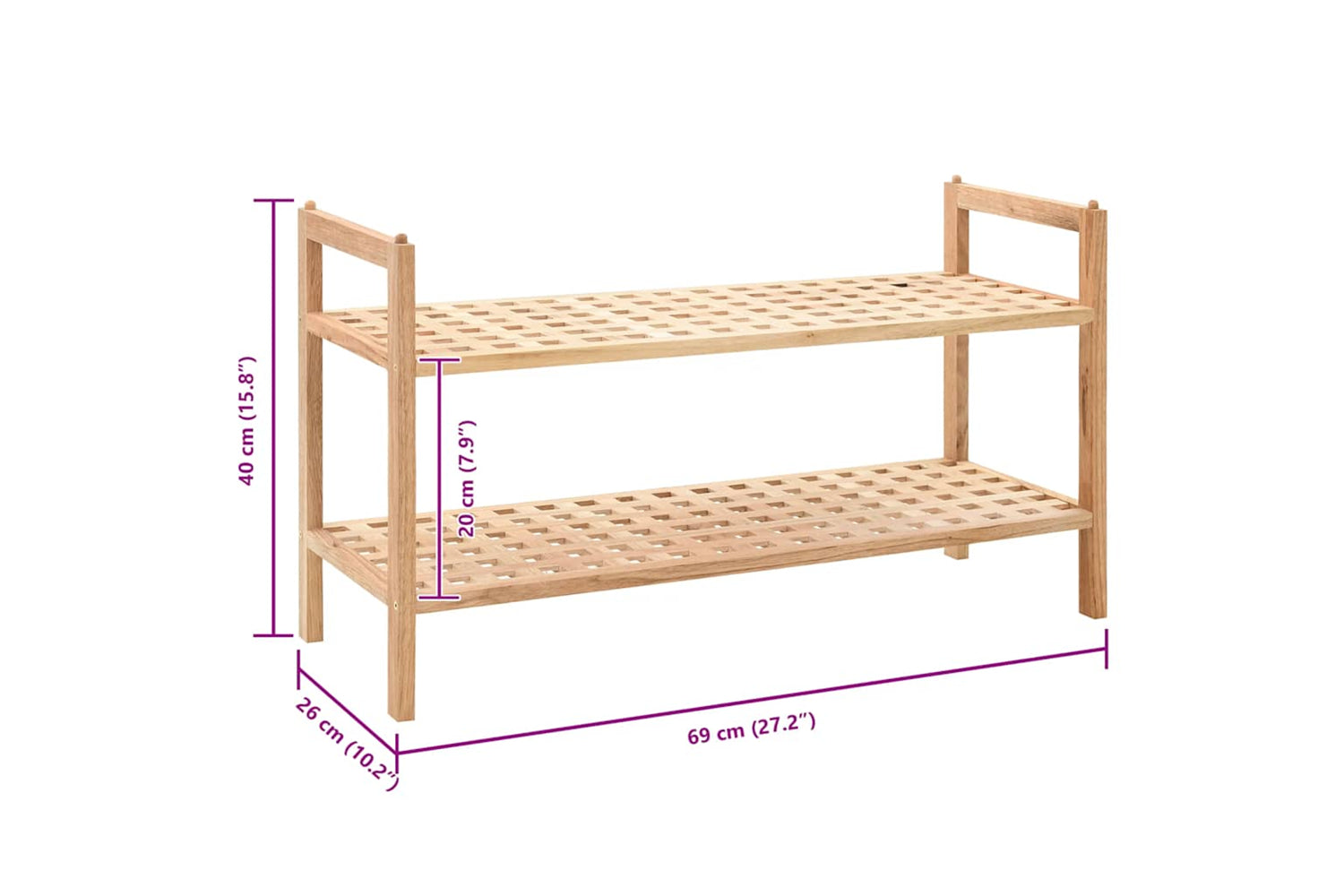 vidaXL 247102 Shoe Rack Solid Walnut Wood 69x26x40cm-6