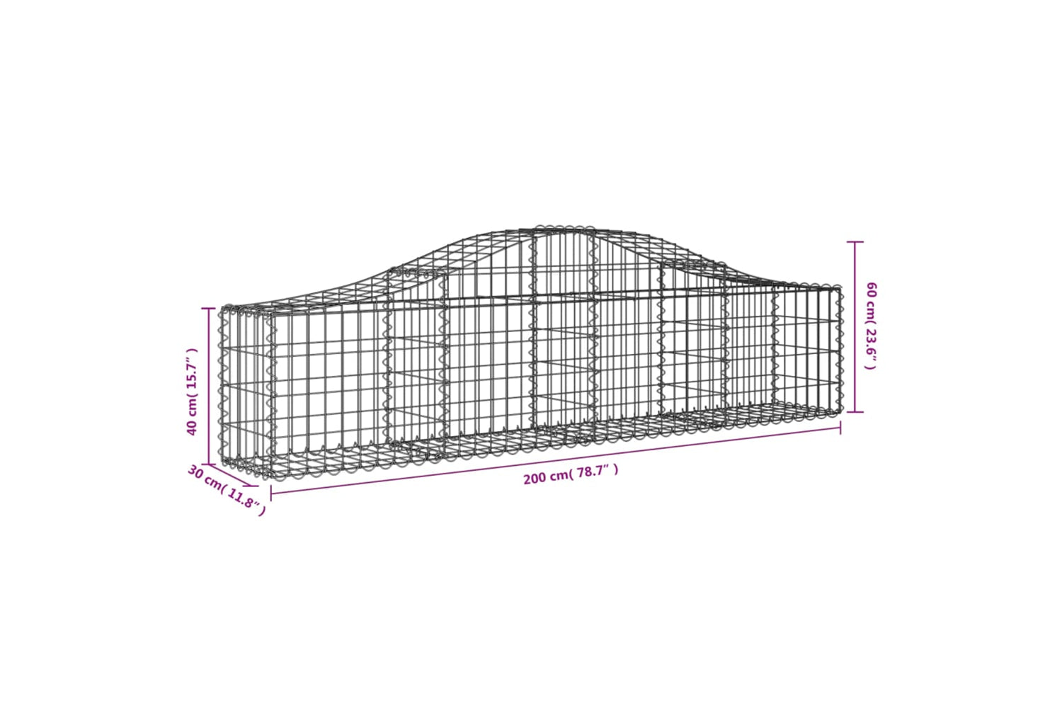 vidaXL 3145367 Arched Gabion Baskets 2 Pcs 200x30x40/60cm Galvanised Iron-5