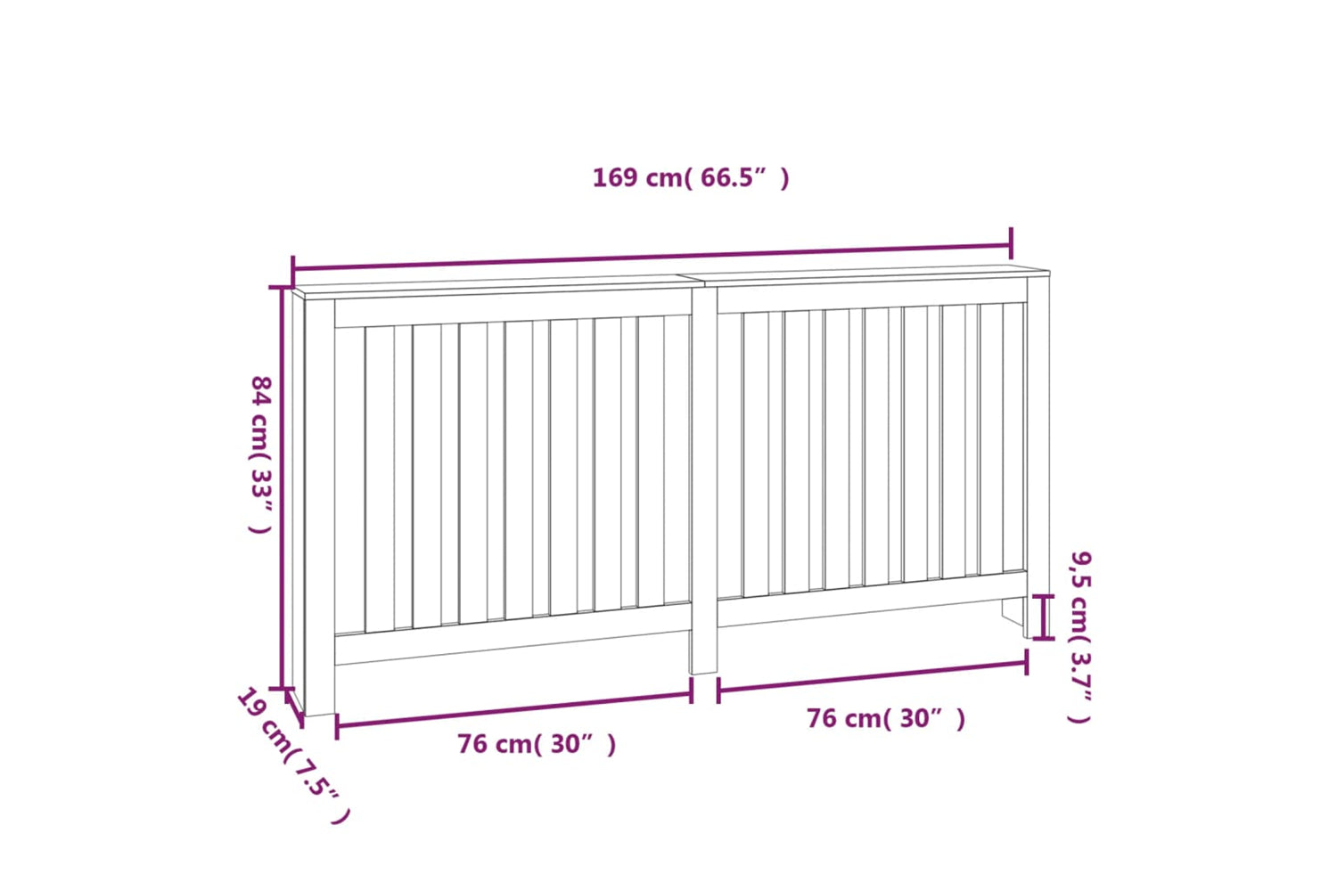 vidaXL 822583 Radiator Cover Grey 169x19x84cm Solid Wood Pine-7