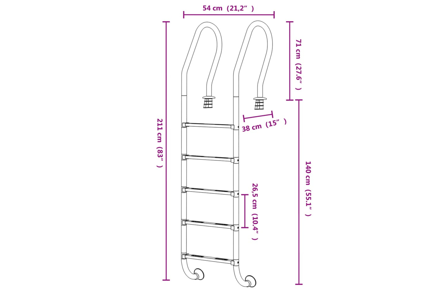 vidaXL 93457 Pool Ladder 54x38x211cm 304 Stainless Steel-5