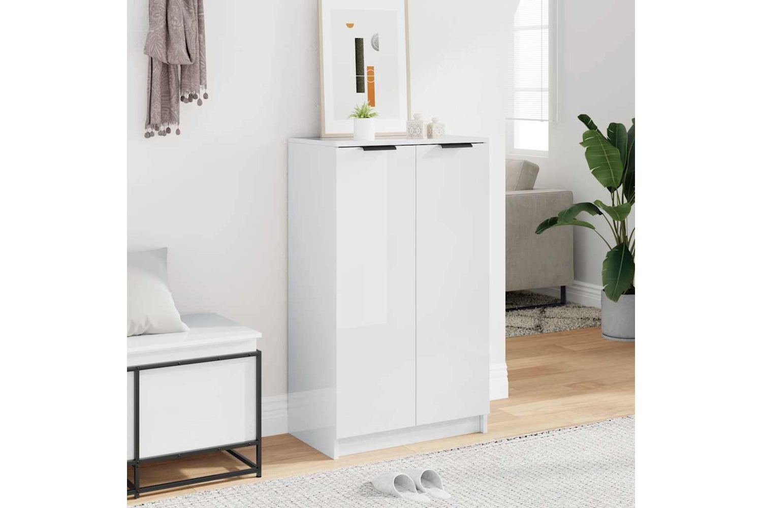 Vidaxl 811445 Shoe Cabinet High Gloss White 59x35x100 Cm Engineered Wood-3