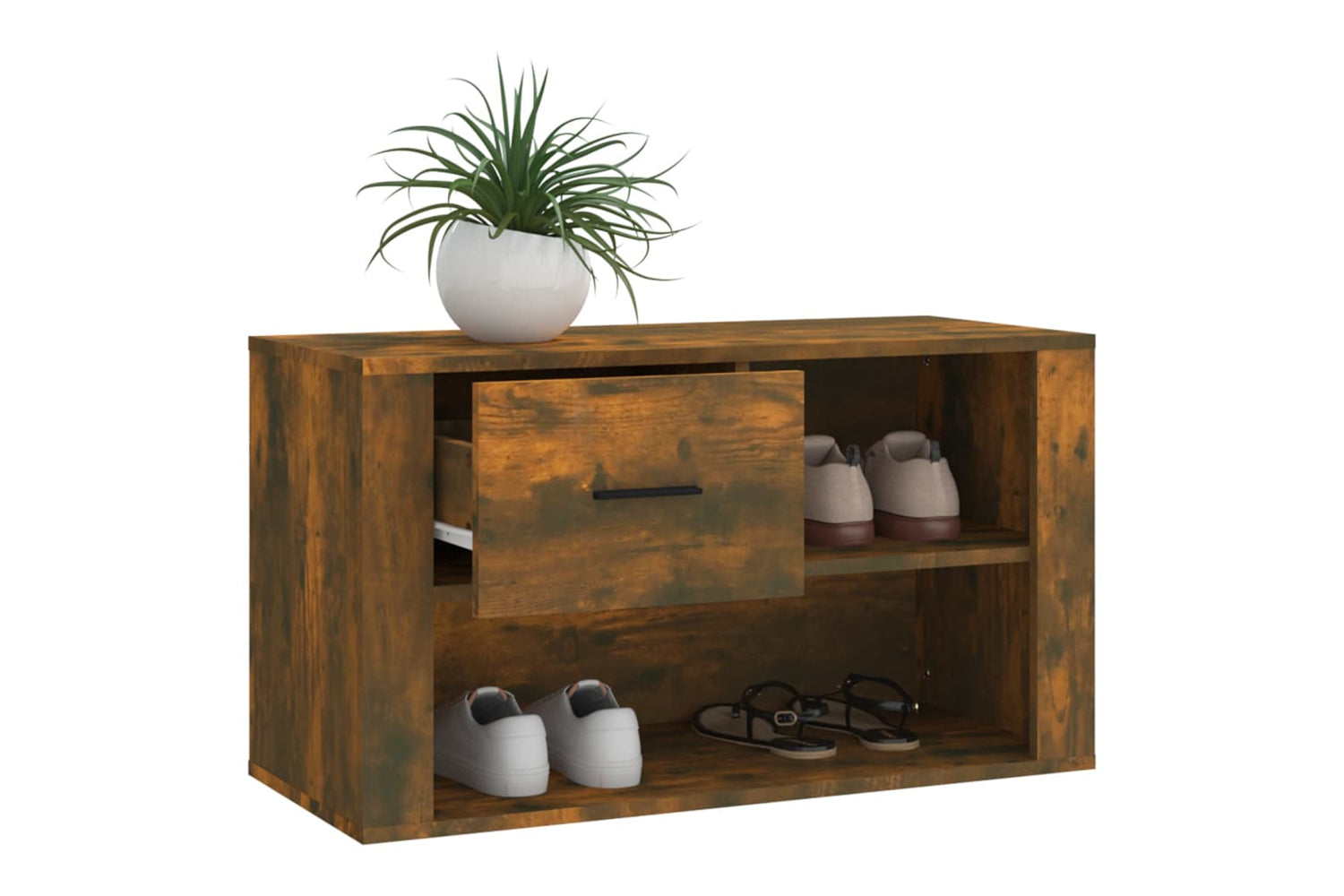 vidaXL 816757 Shoe Cabinet Smoked Oak 80x35x45cm Engineered Wood-3