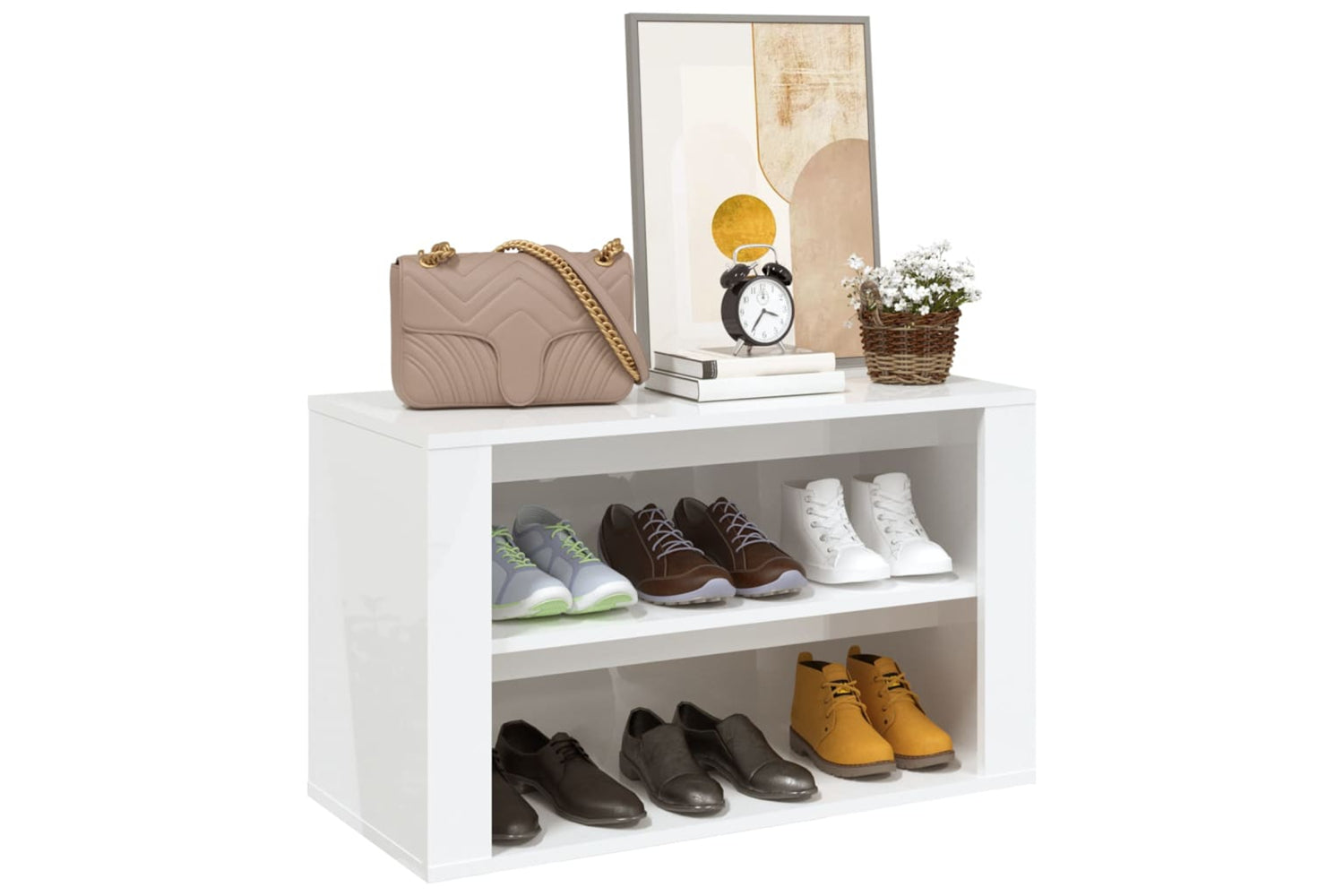 vidaXL 816898 Shoe Rack High Gloss White 75x35x45cm Engineered Wood-3