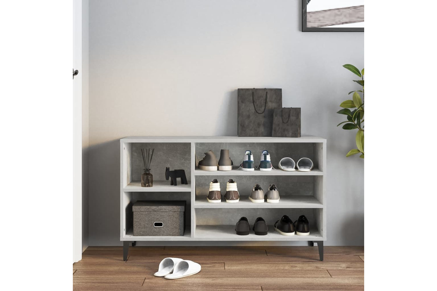 vidaXL 819752 Shoe Cabinet Concrete Grey 102x36x60cm Engineered Wood-3