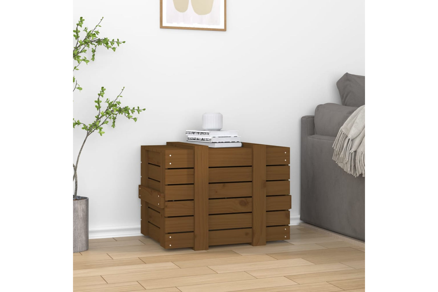 vidaXL 824996 Storage Box Honey Brown 58x40.5x42cm Solid Wood Pine-2