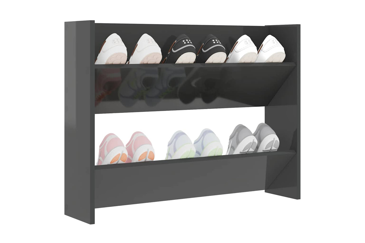 vidaXL 806757 Wall Shoe Cabinet High Gloss Grey 80x18x60cm Engineered Wood-3