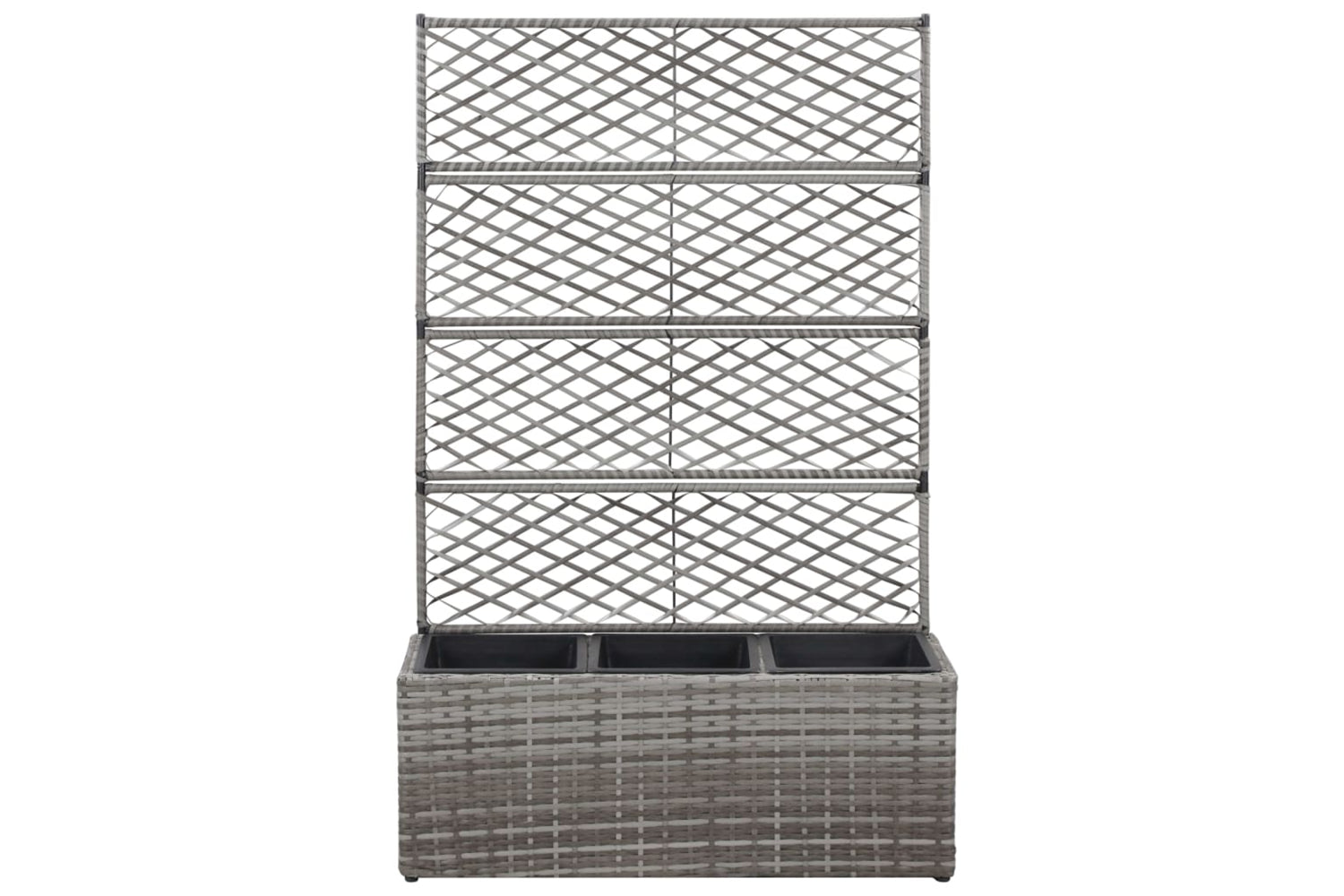 vidaXL 46935 Trellis Raised Bed With 3 Pots 83x30x130cm Poly Rattan Grey-2
