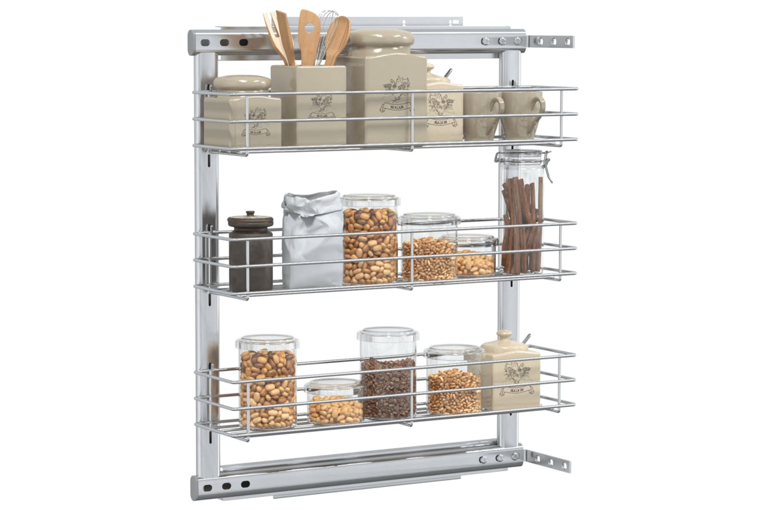 vidaXL 50968 3-tier Pull-out Kitchen Wire Basket Silver 47x15.5x55.5cm-2