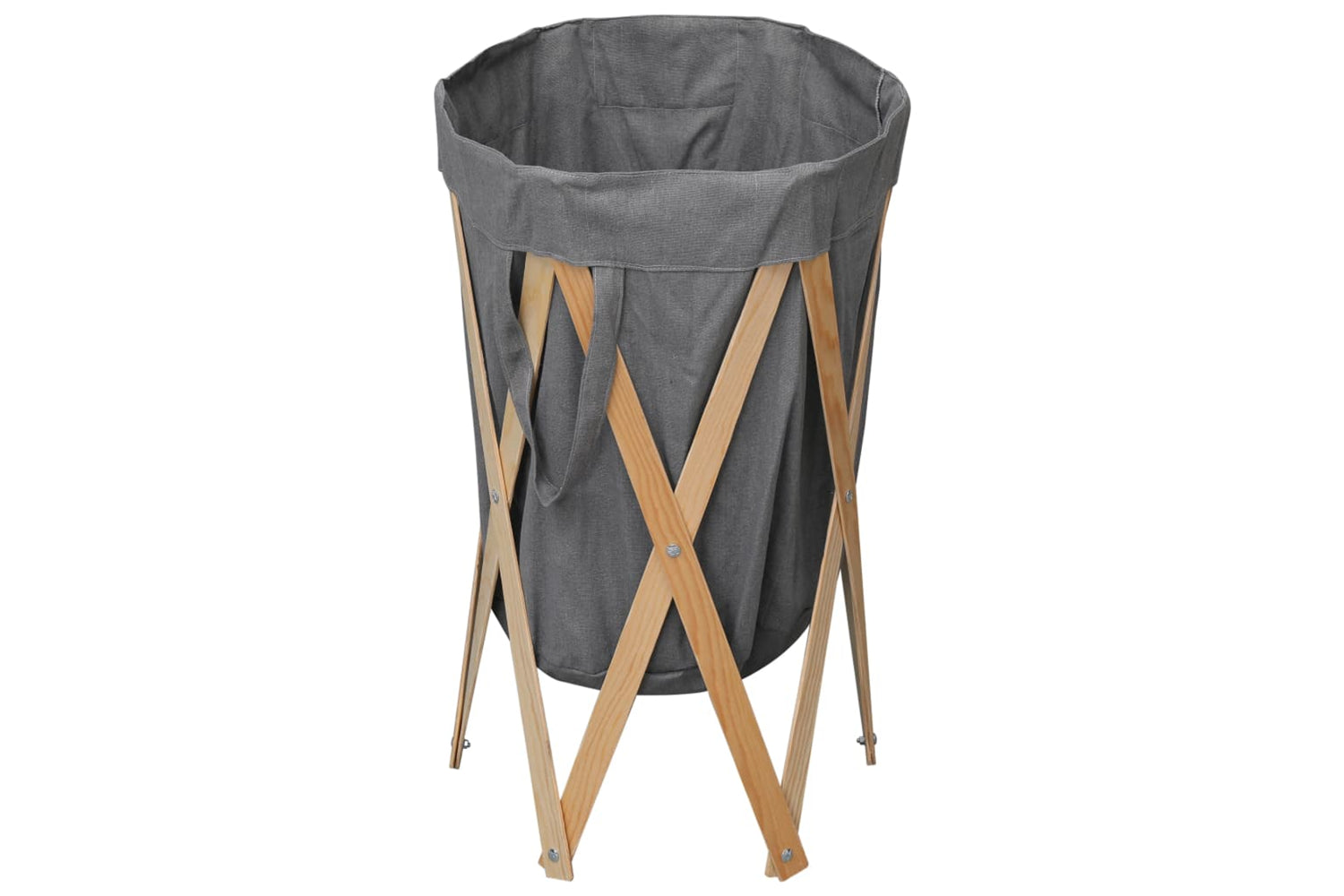 Vidaxl 284228 Folding Laundry Basket Grey Wood And Fabric-2