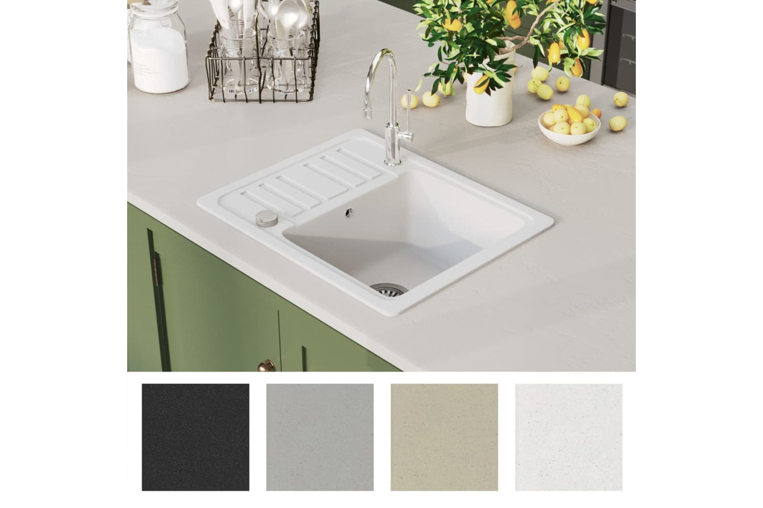 Vidaxl Granite Kitchen Sink Single Basin White-6