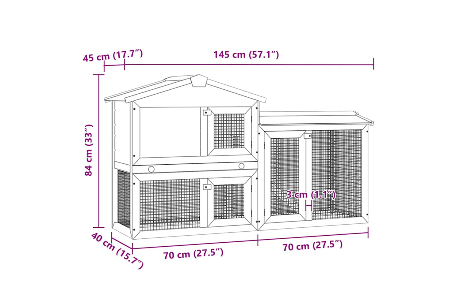 Vidaxl 170842 Outdoor Large Rabbit Hutch Red And White 145 X 45 X 84 Wood-6