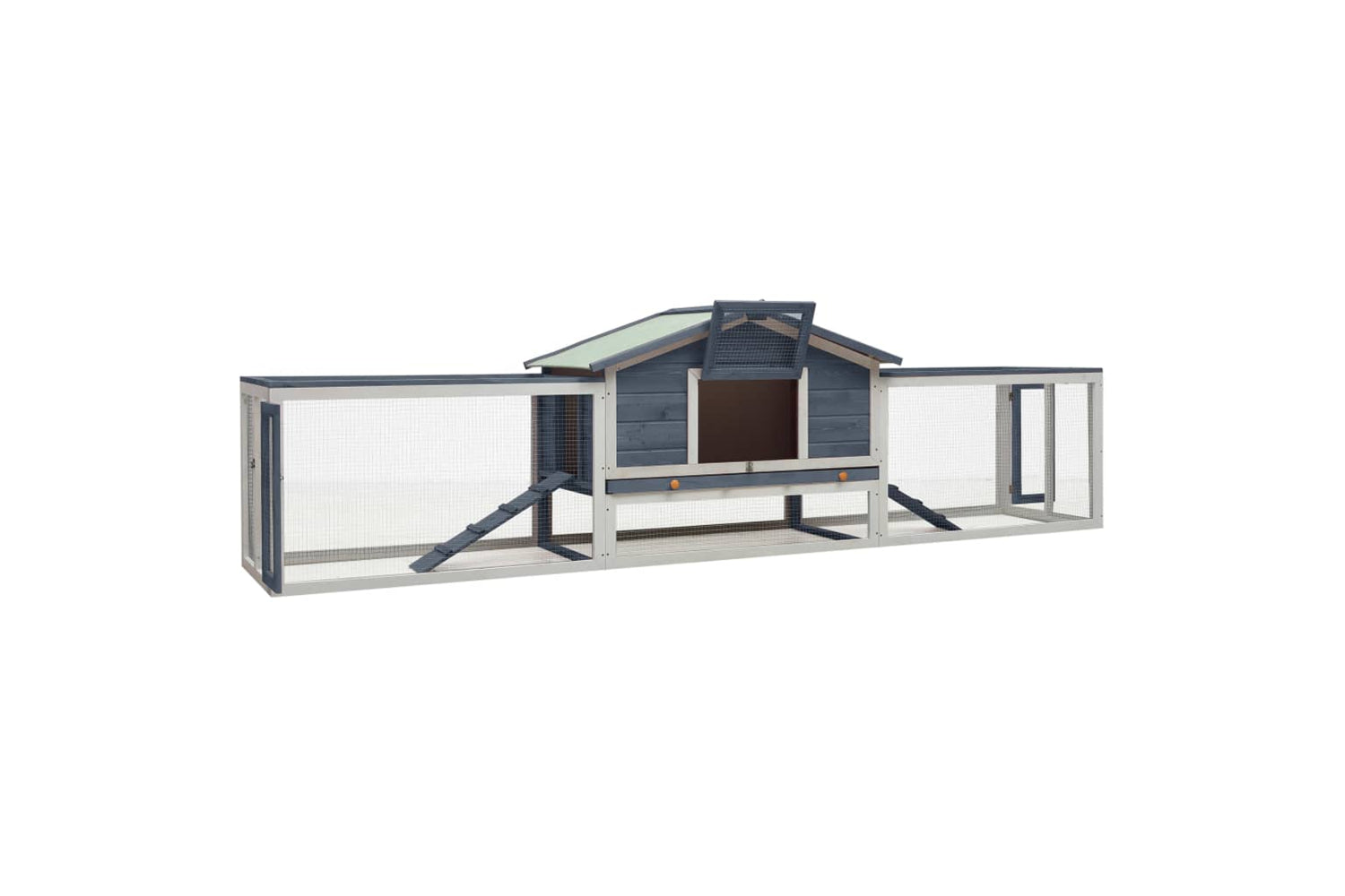 vidaXL 170858 Rabbit Hutch Grey 310x70x87cm Solid Pine & Fir Wood-2