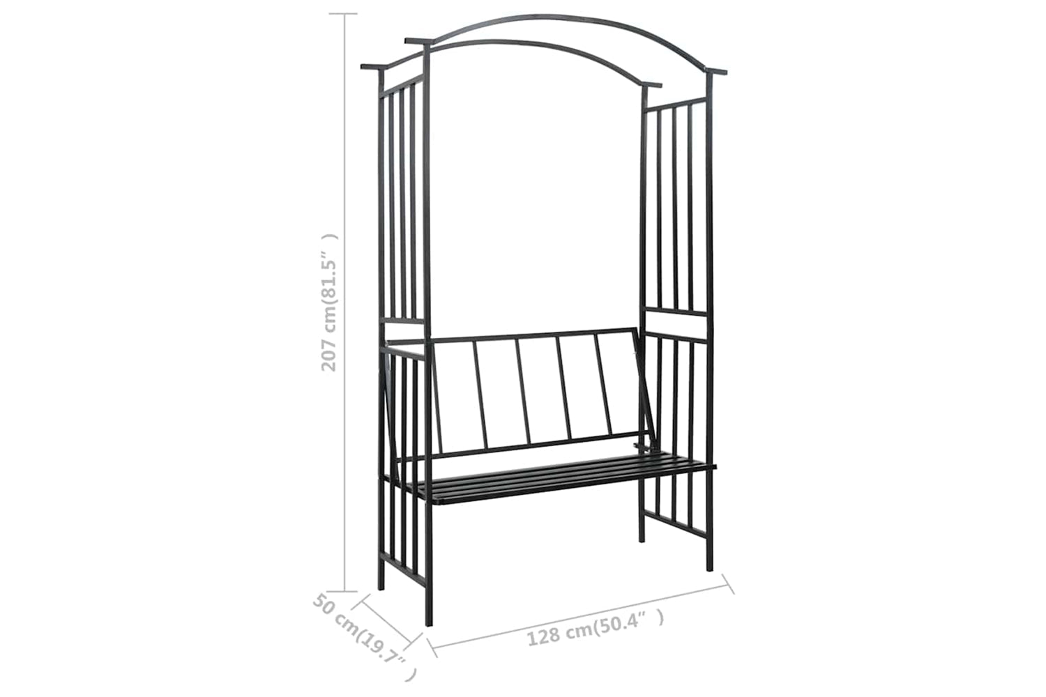 vidaXL 47093 Garden Arch With Bench Black 128x50x207cm Iron-7