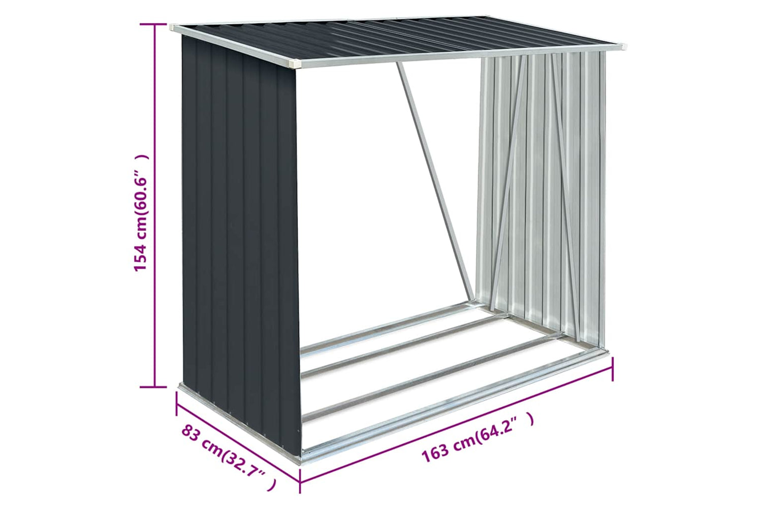 vidaXL 47091 Garden Log Storage Shed Galvanised Steel 163x83x154cm Anthracite-6