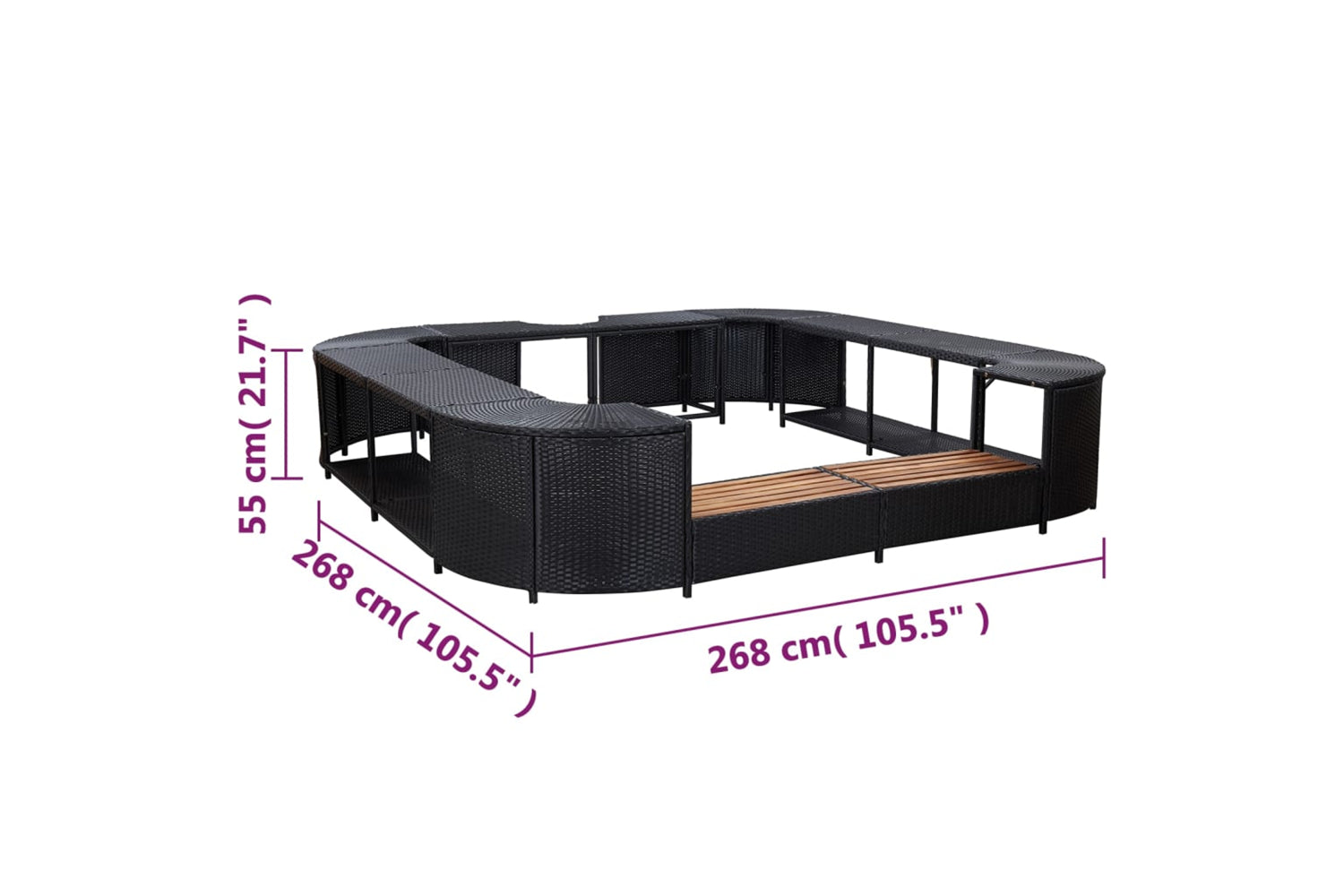 vidaXL 46073 Square Spa Surround Black 268 X 268 X 55cm Poly Rattan-6
