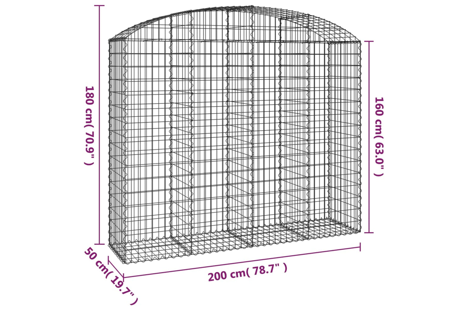 vidaXL 153478 Arched Gabion Basket 200x50x160/180cm Galvanised Iron-4