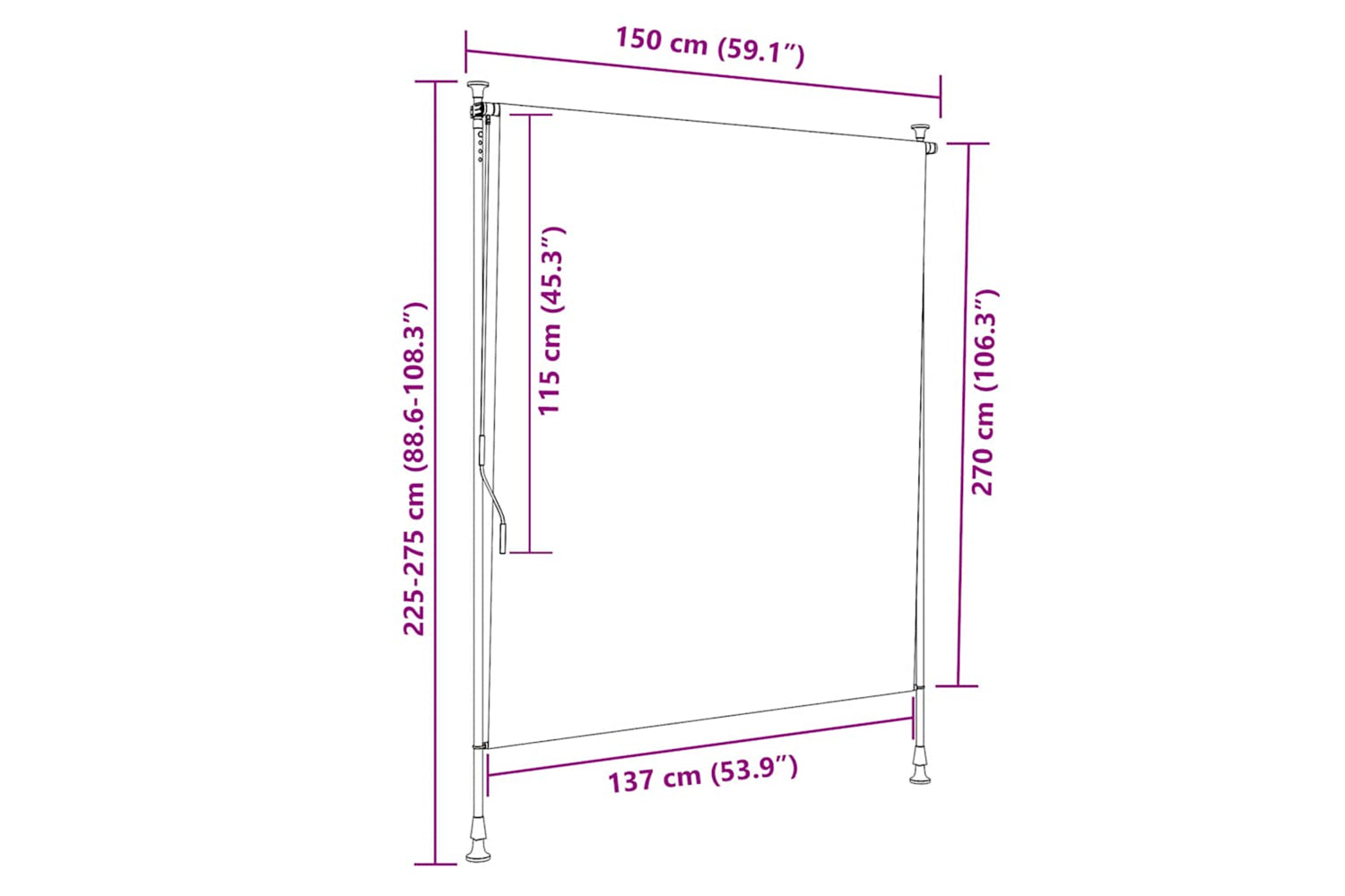 Vidaxl Outdoor Roller Blind 150x270 Cm Anthracite-7