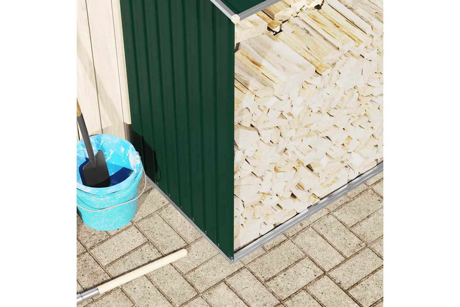 vidaXL 47083 Garden Log Storage Shed Galvanised Steel 330x84x152cm Green-3