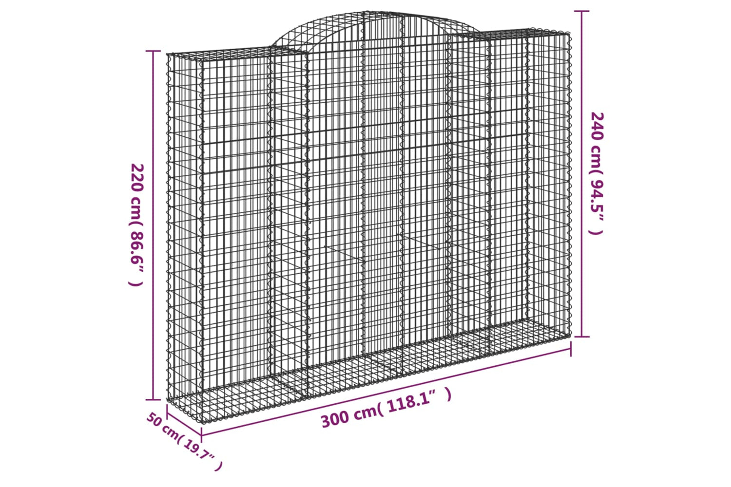 vidaXL 153521 Arched Gabion Basket 300x50x220/240cm Galvanised Iron-4