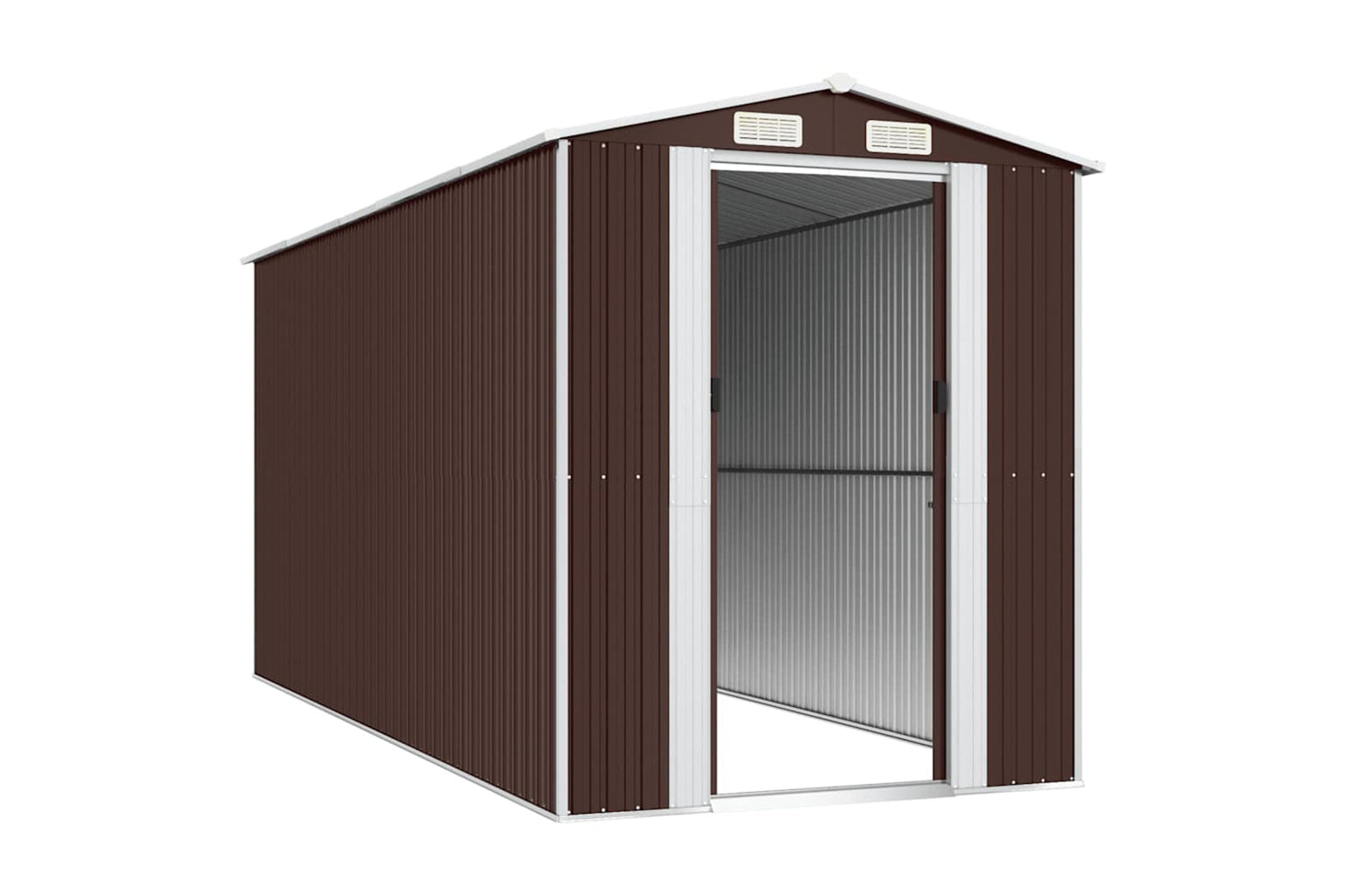 vidaXL 3147463 Garden Shed Dark Brown 192x440x223cm Galvanised Steel-3