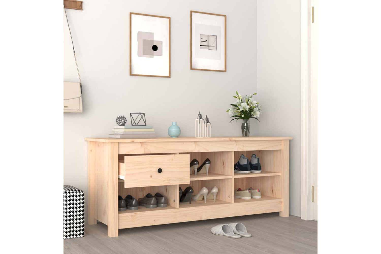 vidaXL 814594 Shoe Cabinet 110x38x45.5cm Solid Wood Pine-5