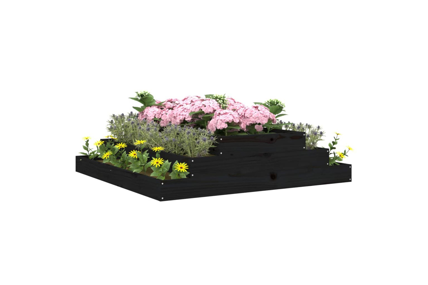 vidaXL 823903 Planter Black 110x110x27cm Solid Wood Pine-2