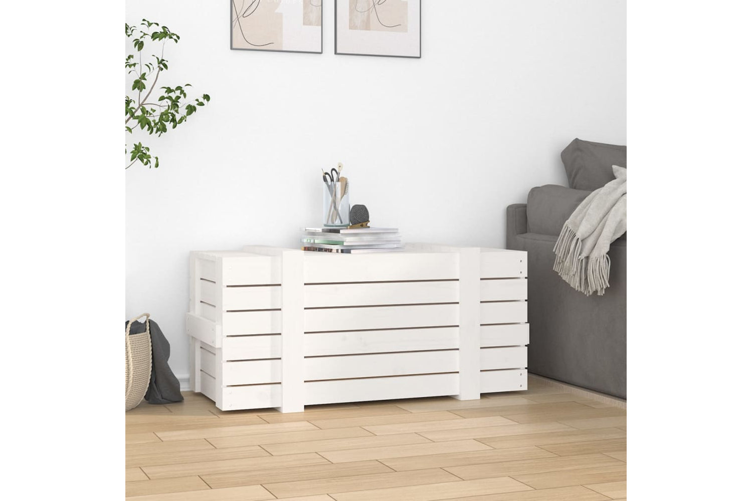 vidaXL 824999 Storage Box White 91x40.5x42cm Solid Wood Pine-2