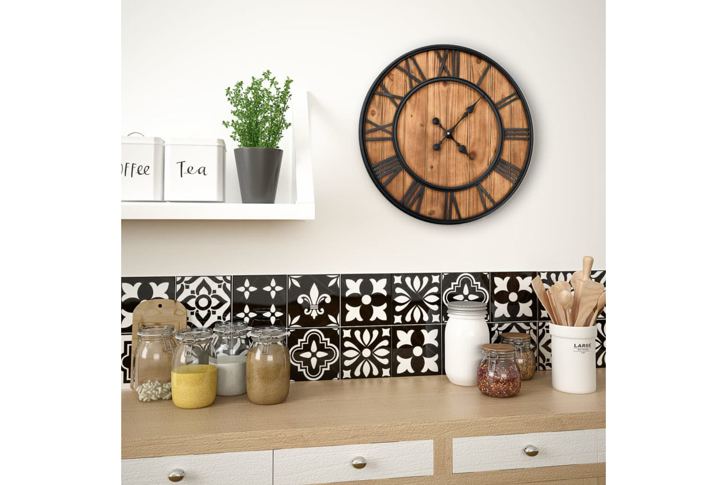 Vidaxl 50646 Vintage Wall Clock Wood And Metal 60cm | Brown/Black-2