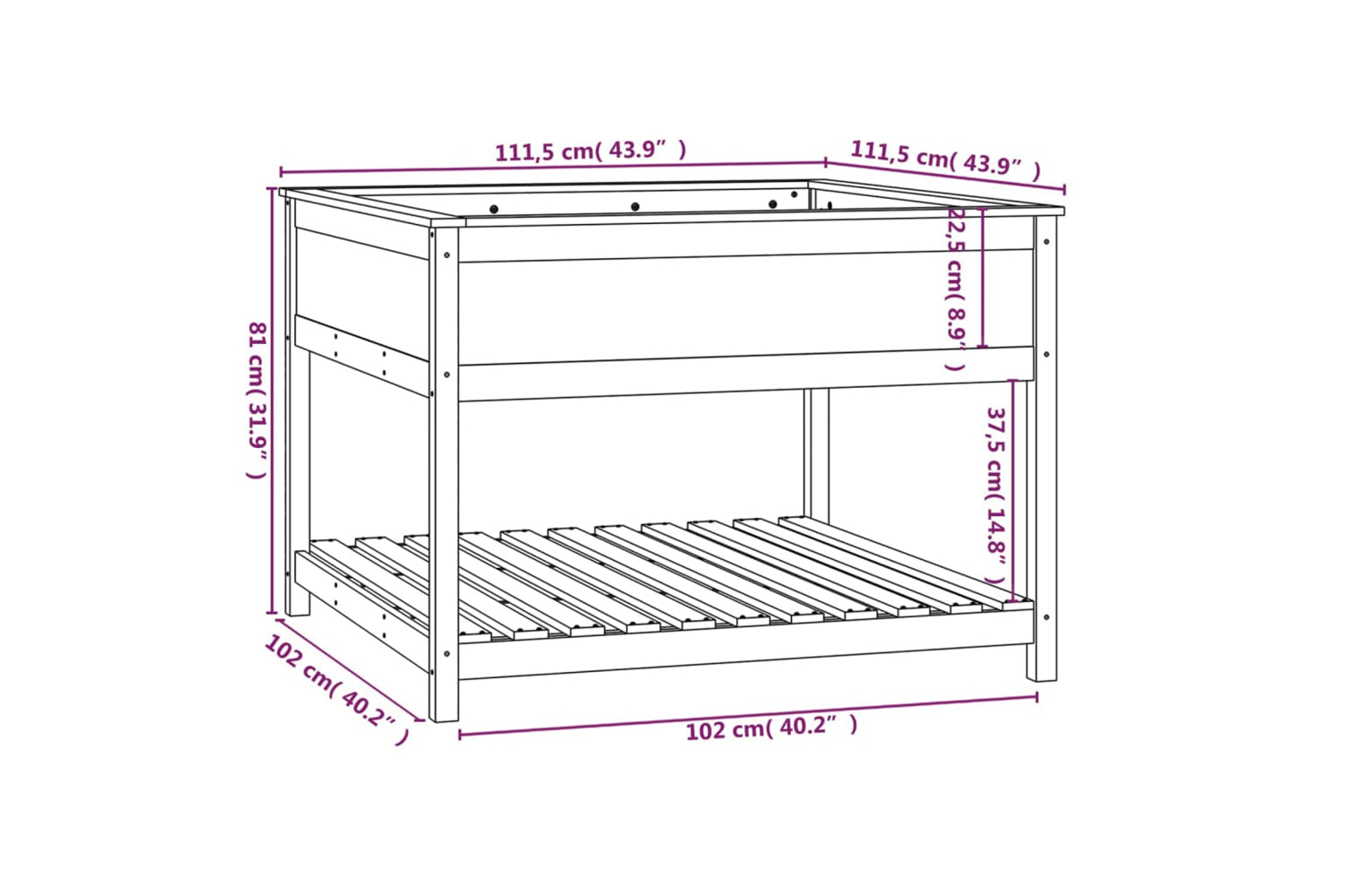 vidaXL 823801 Planter With Shelf 111.5x111.5x81cm Solid Wood Pine-7
